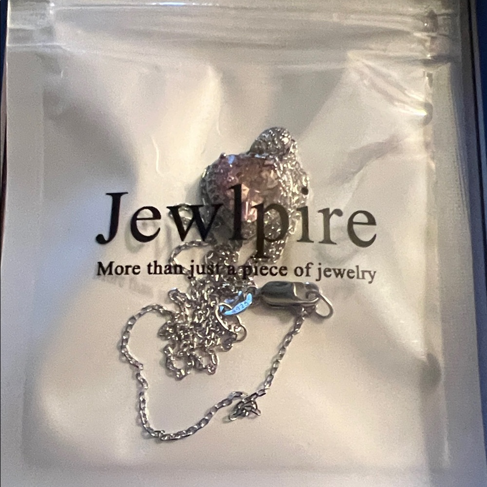 #1074** Elegant 925 Sterling Silver Chain/ Pink Heart Pendant Necklace - Picture 6 of 12